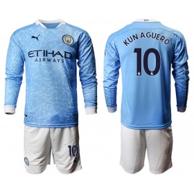 Manchester City Fodboldtrøjer Sergio Aguero 10 Børn Hjemmebanesæt 2020/21 Langærmet